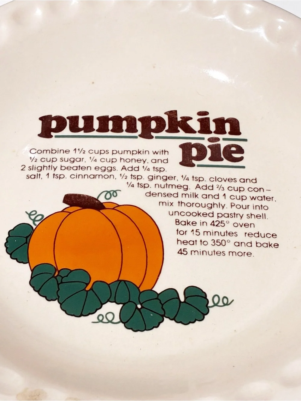 Vintage Pumpkin Pie Plate Decorative Pie Dish Bakeware 10”